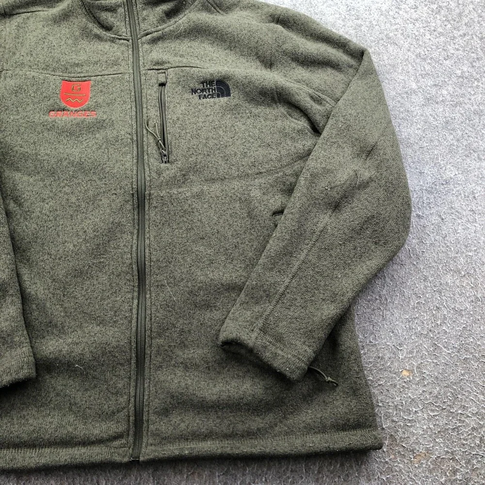 The North Face Jacket Mens Medium Green Fleece Full Zip Pockets Granges Logo